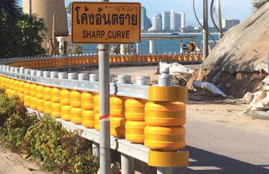 Buy Yellow With Black Stripes Safety Roller Barrier Featuring Foam Wheel Material and Accessories for Safety Barrier Solutions online manufacture