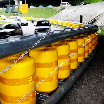 Highway rotating anti-collision barriers suitable for dangerous road sections, available in orange and yellow colors.